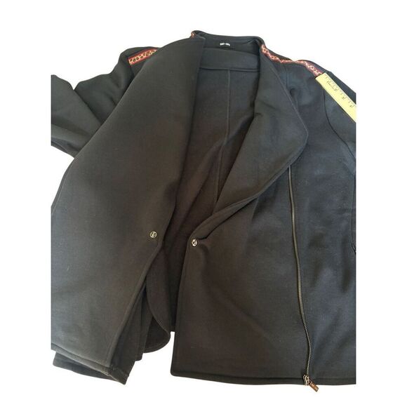 Saint & Sofia Cotton Biker Jacket size 18 Black Leopard Trim Full Zip - Picture 10 of 13